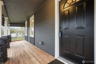 New Porch Decking, Exterior Paint, Front Door, Lighting. Just add Rocking Chairs!!