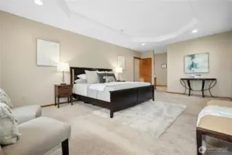 Extra large Primary bedroom has mountain view and large 5 peice bathroom, with walk in closet