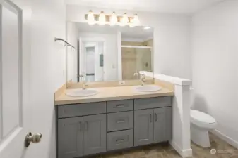 Primary bath with double sinks.