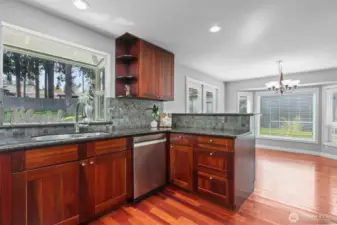 Beautiful Solid Cherry Wood Cabinets and Hardwood Flooring