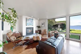 Cozy up by the gas fireplace.