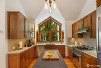 Kitchen cabinets are quarter-sawn walnut.