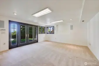 Rec room slider to access the front yard
