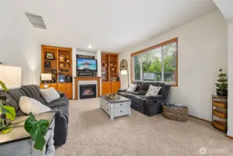 Family Room with propane fireplace (owned tank) for those cold nights. Built ins for all your treasures!