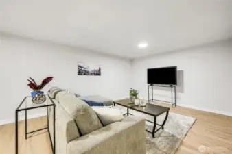 The large family room is great place to gather for movie night.