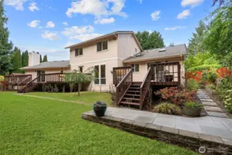 Open lawn and garden space, perfect for pets, playsets, or raised beds.