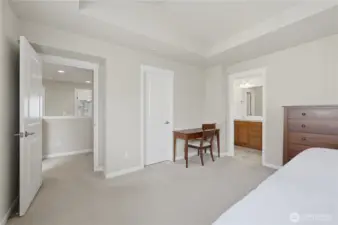 Here you can see the door to the walk-in closet & double vanity bath.