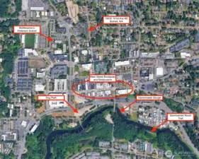 An aerial view of downtown Bothell & so close to Main Street's boutique shopping & dining!