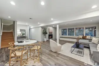 Family Great room with wet bar and fireplace.