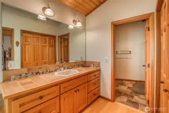 primary vanity into toilet and shower