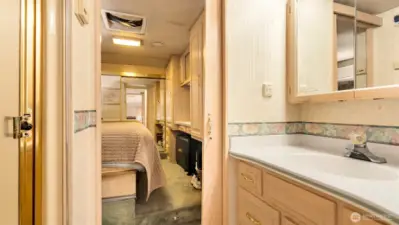 The bathroom connects directly to the bedroom for convenient, private access.