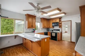 Open kitchen with views of the lake.