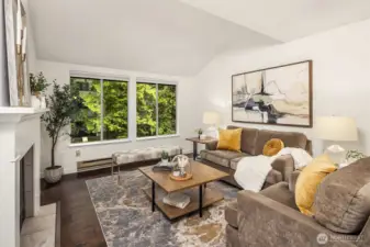 Light filled living spaces with vaulted ceilings.