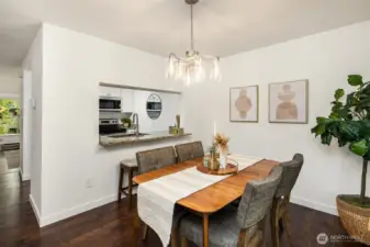 Casual eating area at the kitchen bar.