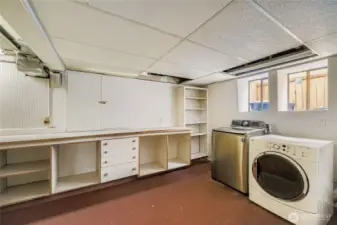 Laundry, storage, workshop.