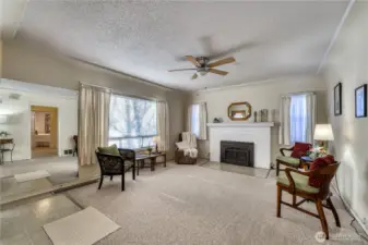 Spacious family room with gas fireplace is the perfect place for family gatherings.
