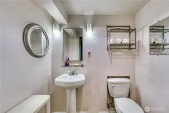 Newer half bathroom addition in the basement.