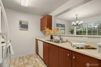 Kitchen counters have a nice amount of surface area for cooking