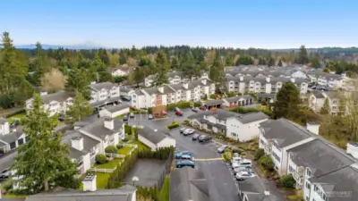 Surrounding area, athletic court and mountains in the background