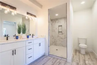 Primary Bathroom on lowere level Tile shower