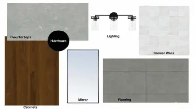 Hall bathroom selections.  Finishes subject to change depending on product availability.