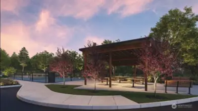 Rendering of covered picnic area and pickleball court