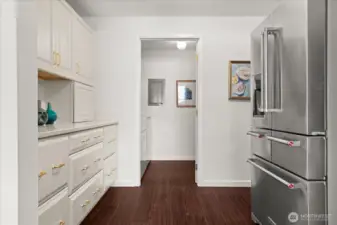 A perfect espresso station, custom separate alcove with appliance garages on each side