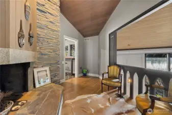 Loft with wood burning fireplace