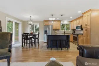 Kitchen is open to dining room and living room