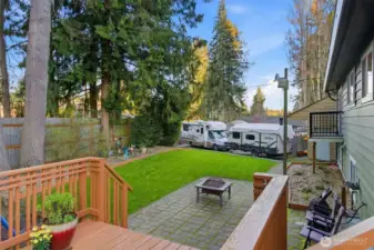 View of backyard showing back driveway, great place to park RV