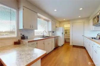 Kitchen with north facing windows.