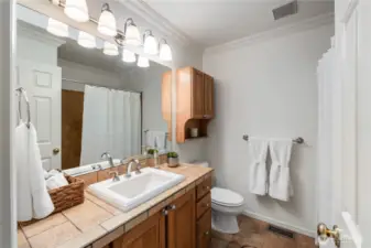 Main full bathroom has a skylight to fill this space with natural light.