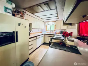 Kitchen from the family room of the single level home at 818 NW 349th St, La Center WA in Clark County.