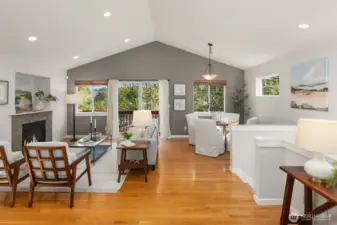 Vaulted Ceilings and Skylights make for a light and bright feeling.