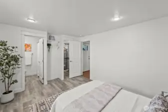 Primary bedroom with bathroom+closet view