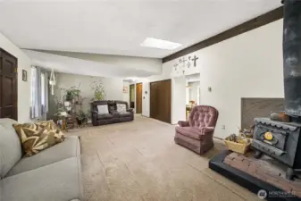 Living Room with Ductless HP Mini Split for heating and air conditioning.