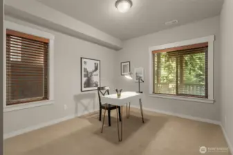 Lower level office with storage.