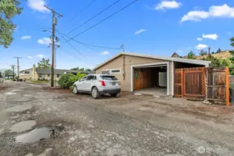 Back alley entry to garage and attached studio/shop.