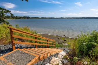 The stairs from the trail to the beach.
