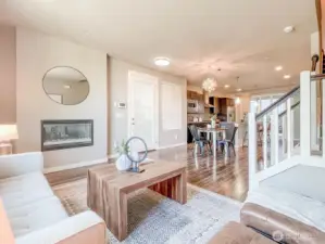 Spacious open concept living with living room, large kitchen and room for your table.