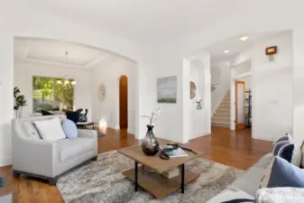Front door (not pictured) to the right of door chime.  Nice flow from living to dining