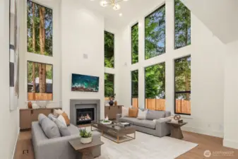 2 story great room that overlooks the private backyard