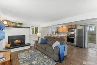 Wood burning fireplace in main living area