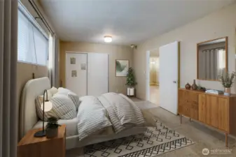 Primary bedroom, virtually staged