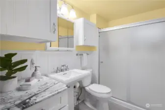 Main floor bathroom with walk-in shower.