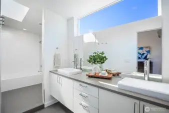 Wet room with bathtub and toilet is separate.