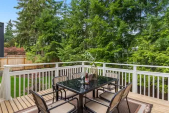 Large deck overlooks back yard