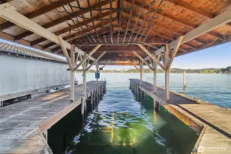 A U-shaped covered dock with deep-water moorage — perfect for all your waterfront adventures and outdoor fun.