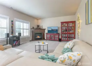 Custom plantation shutters add elegance and elevate the great room.