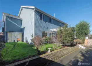 Fully usable backyard with a convenient garden shed.